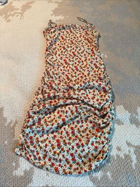 Uptown Floral Lined Dress- Cream Base with Red & Orange Florals